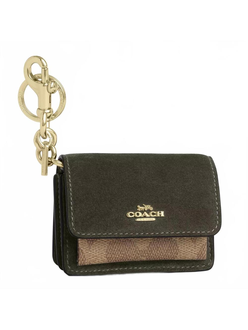 Coach Klare Bag Charm With Signature Canvas NWT Suede/Gold/Army Green/Tan